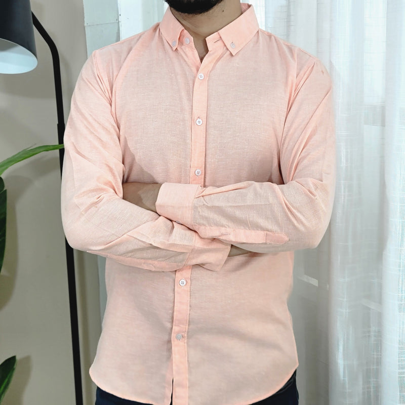 Peach Colour Button Down Casual Plan Shirts