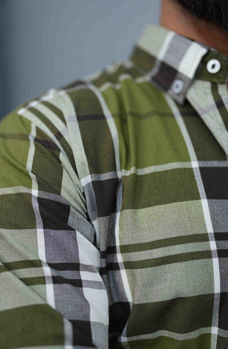 Green & White Check button down shirts