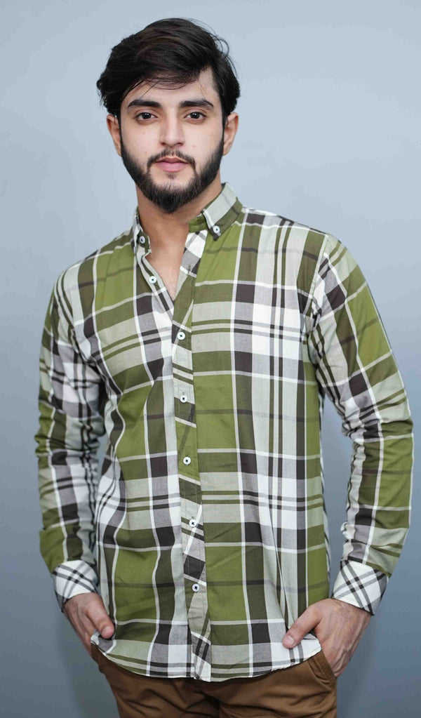 Green & White Check button down shirts