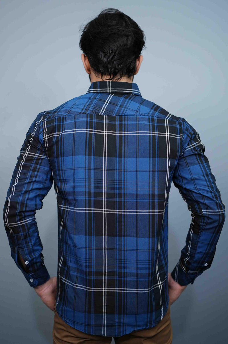 Royal Blue & Black Button Down Casual Check Shirt