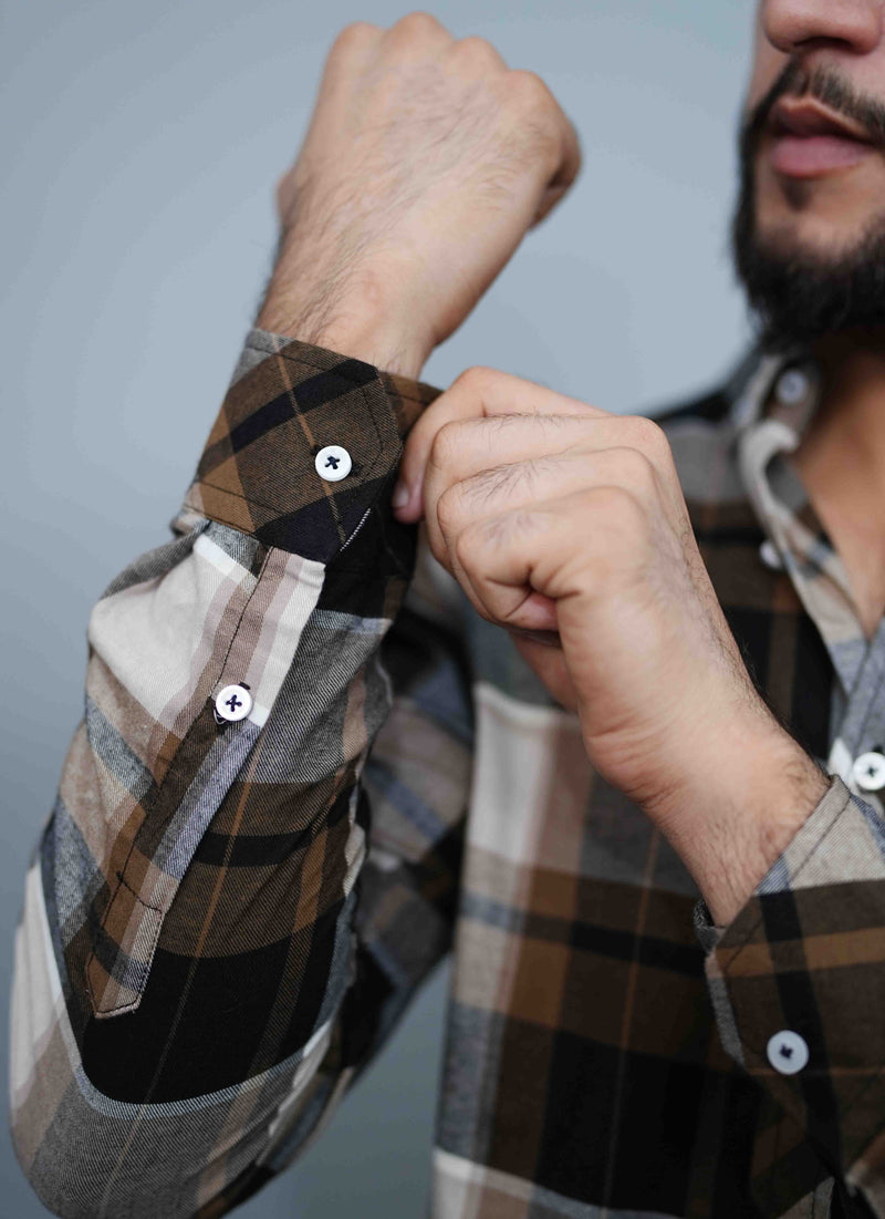 White & Brown Casual Check Button Down Shirt