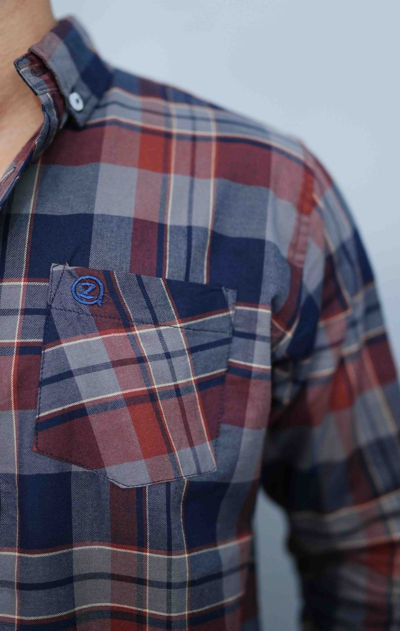 Navy & Maroon Check Button Down Shirts