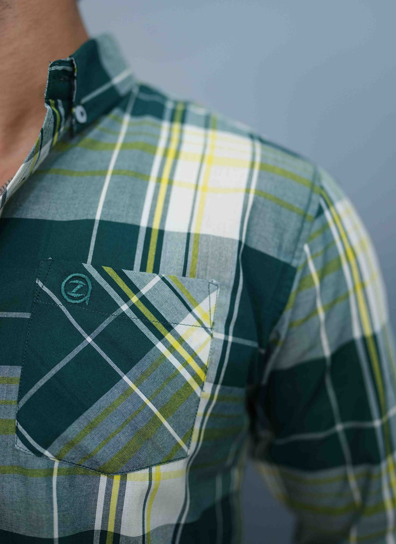 White & Green Casual Button Down Check Shirts