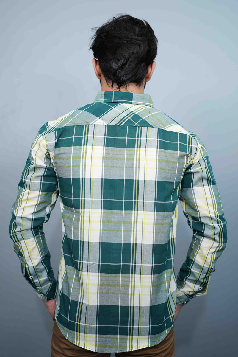 White & Green Casual Button Down Check Shirts