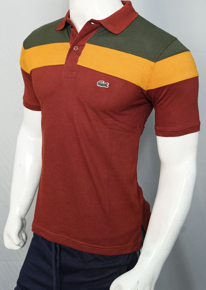 Fashion Maroon & Mustard Lacoste Polo