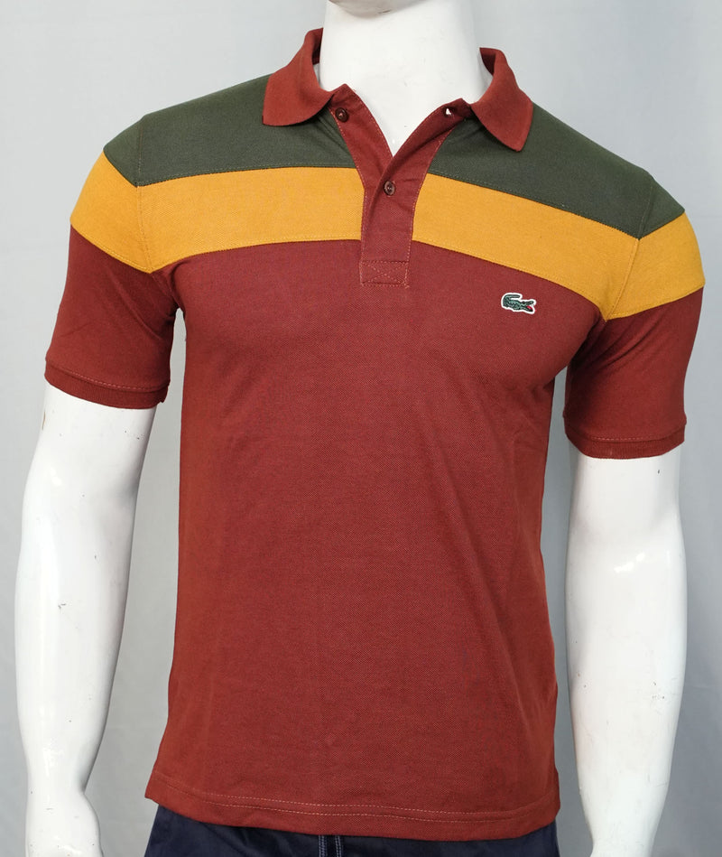 Fashion Maroon & Mustard Lacoste Polo