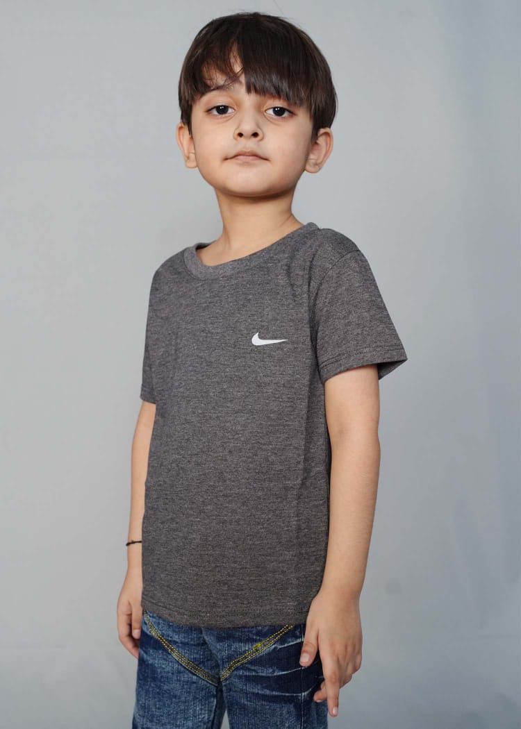 Kids Dark Grey Casual Basic T shirts