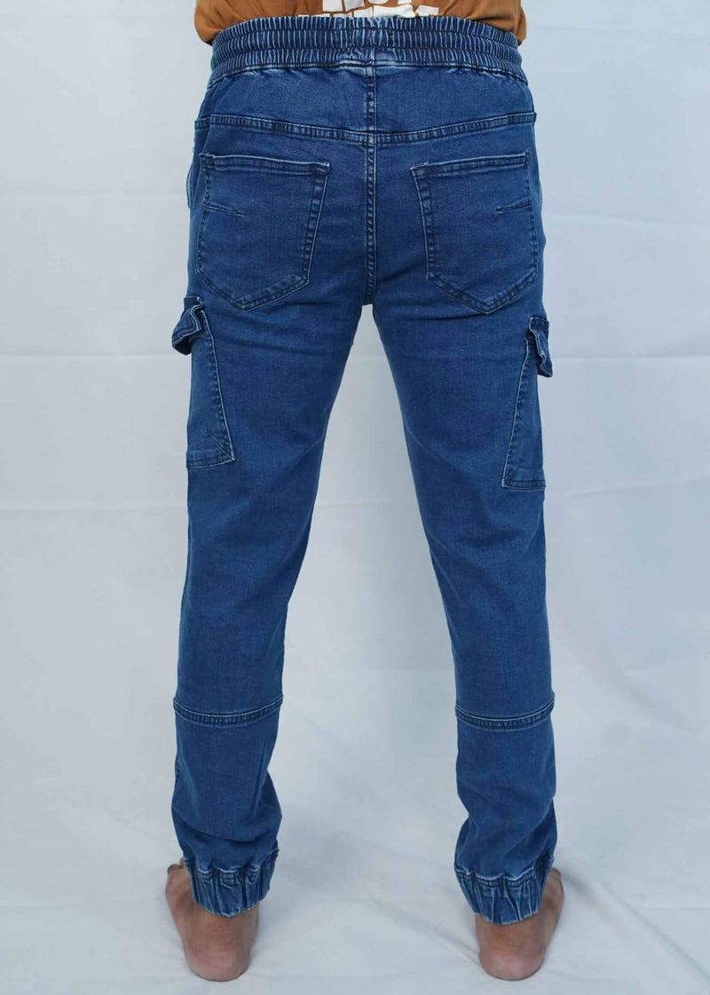 Blue Denim Slim Fit Cargo Pant