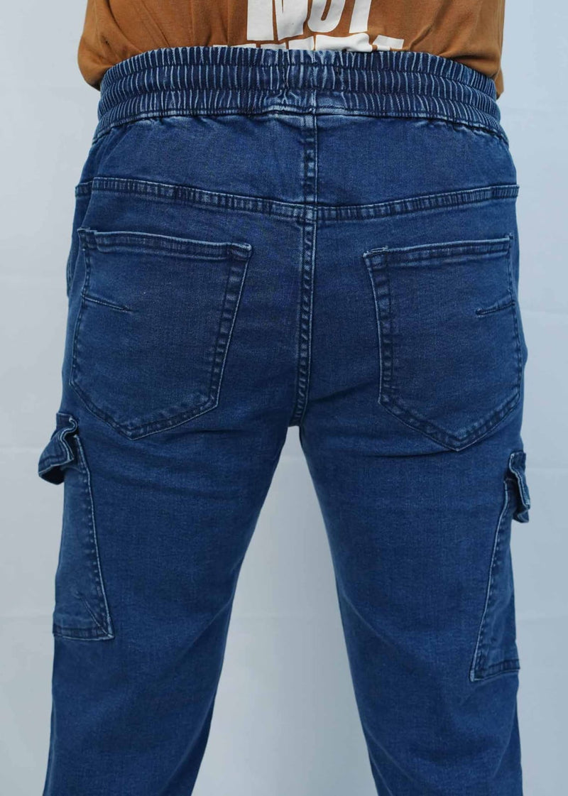 Blue Denim Slim Fit Cargo Pant