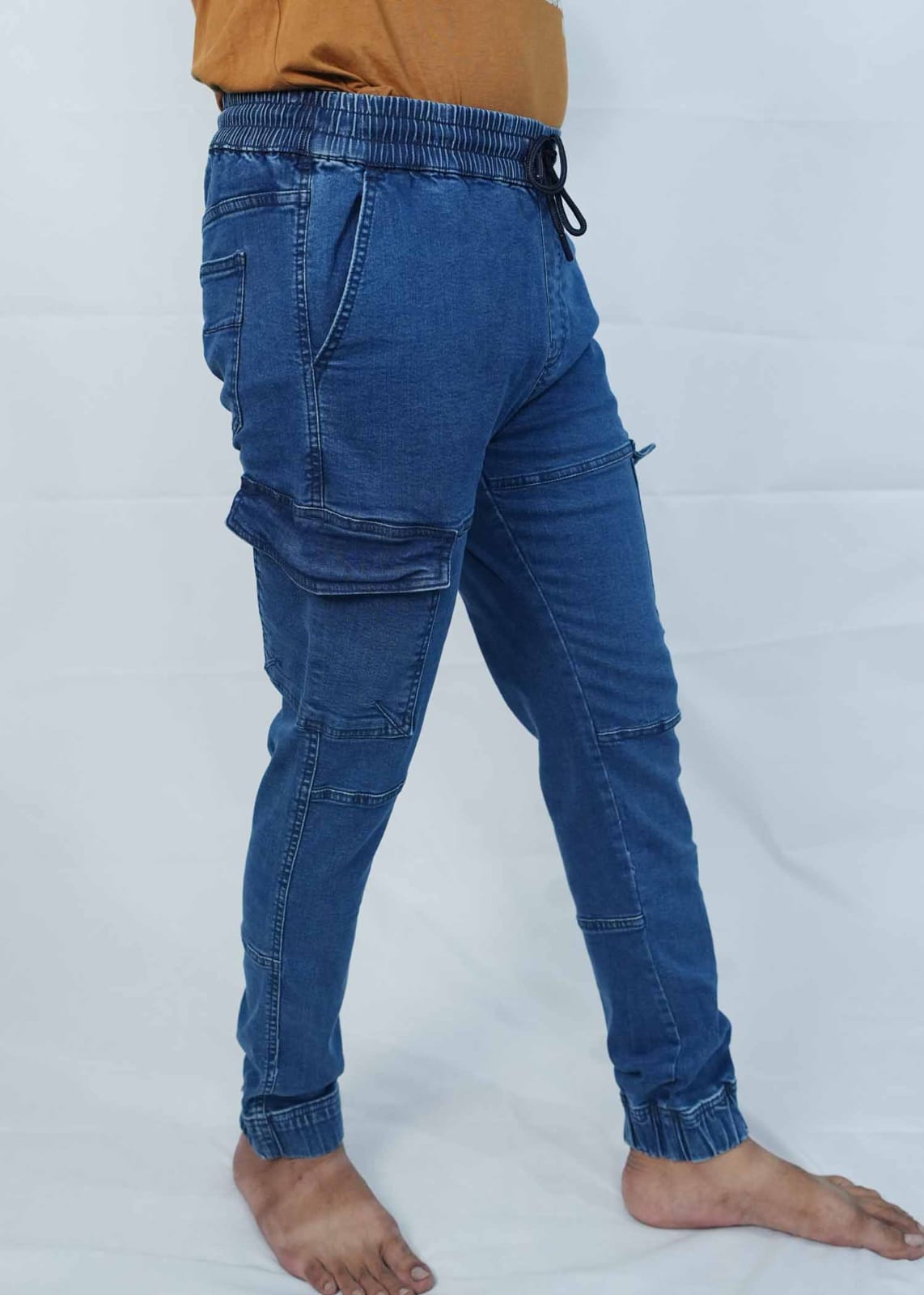 Blue Denim Slim Fit Cargo Pant