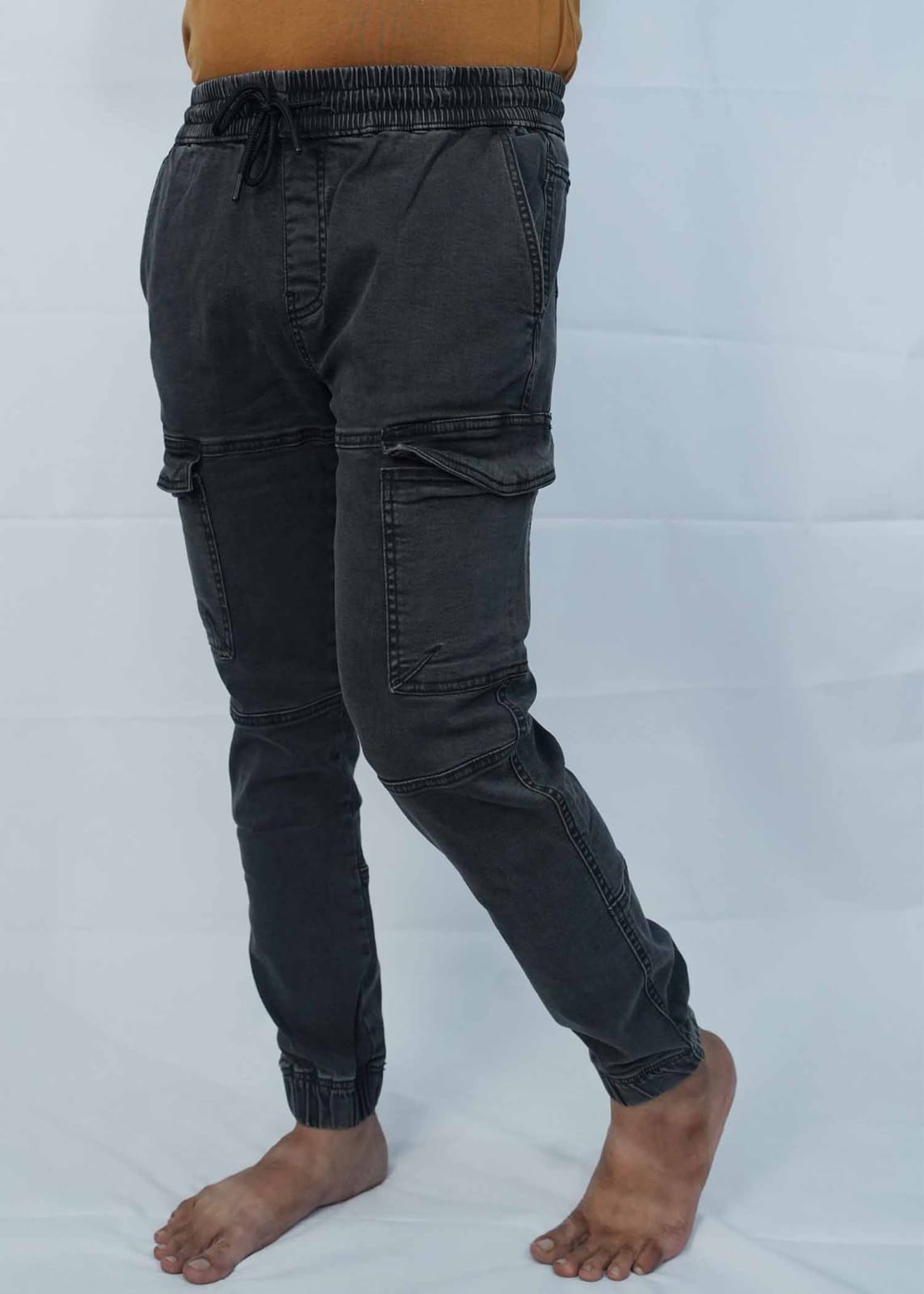 Malaysian Black Denim Slim Fit Cargo Pant