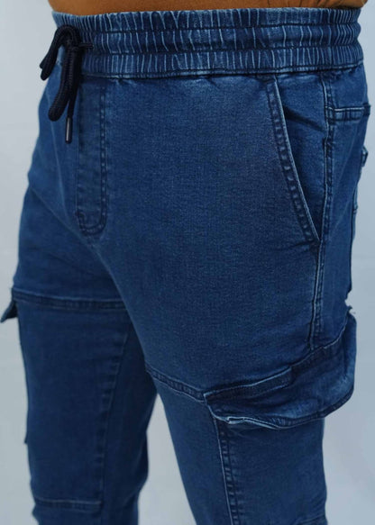 Blue Denim Slim Fit Cargo Pant