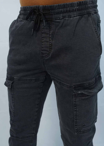 Malaysian Black Denim Slim Fit Cargo Pant