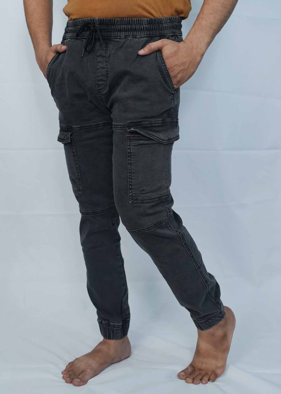 Malaysian Black Denim Slim Fit Cargo Pant