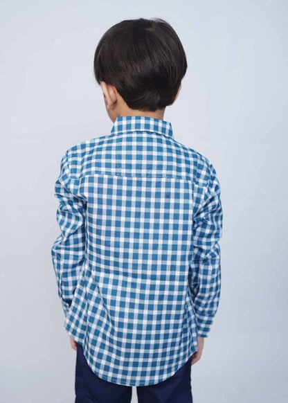 Sea Blue & White Kids Check shirts