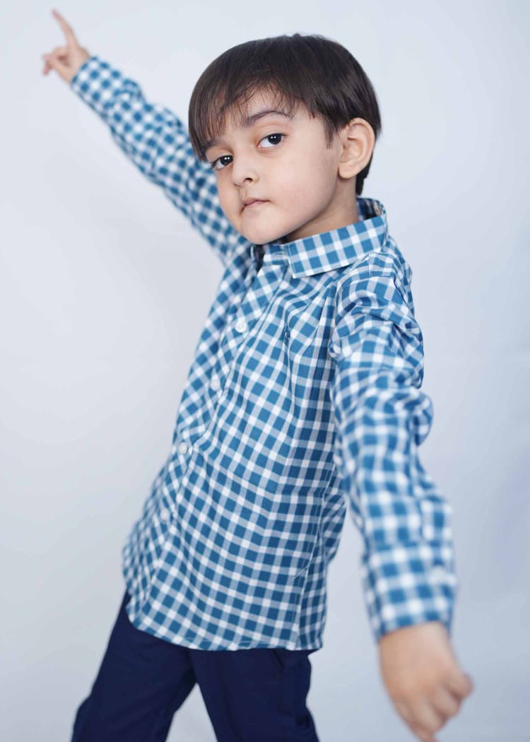 Sea Blue & White Kids Check shirts