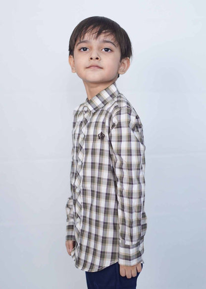 Grey & White Premium Kids Check Shirts