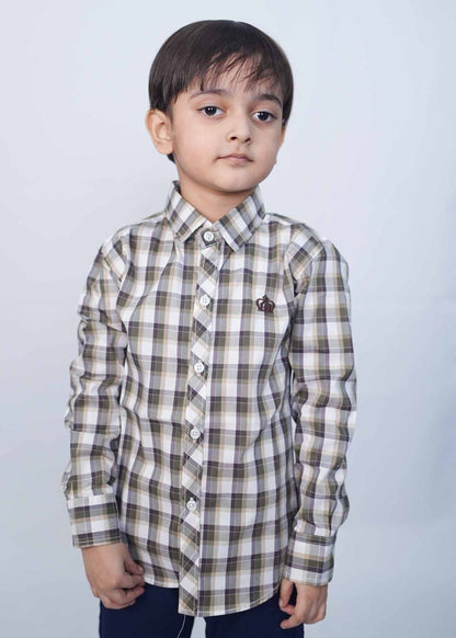 Grey & White Premium Kids Check Shirts