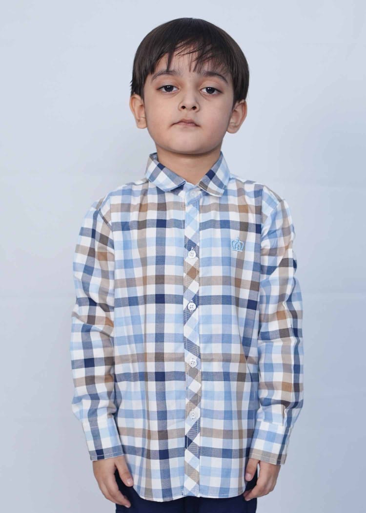 Trendy Boys White multi Check shirt