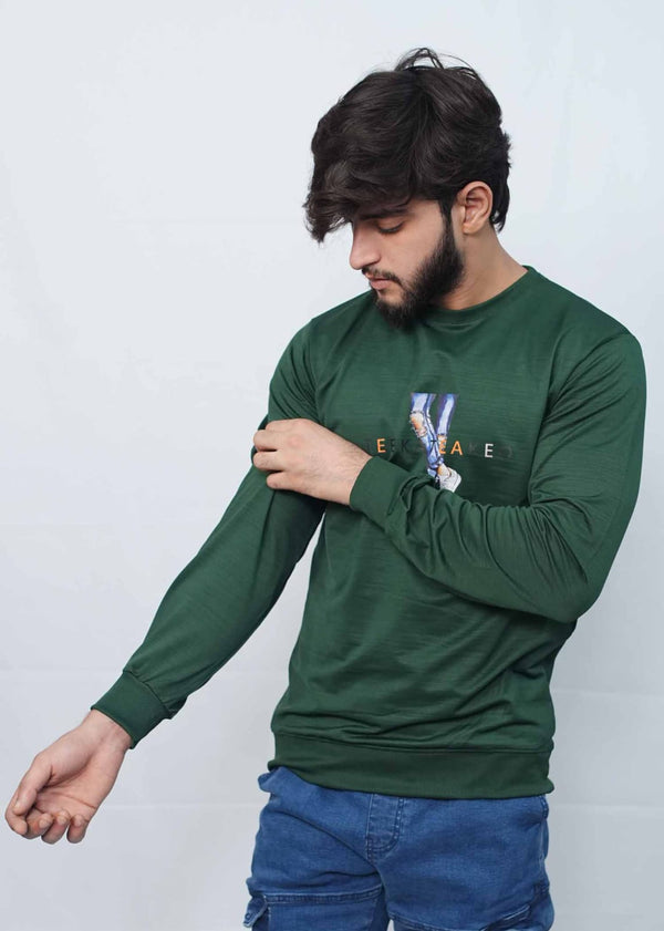 Army Green Crew Neck Stylish Sweat Shirts