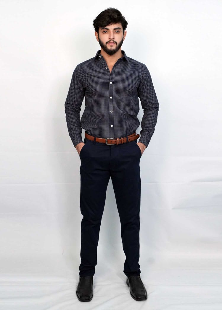 Black & Grey Micro Check Formal Shirts