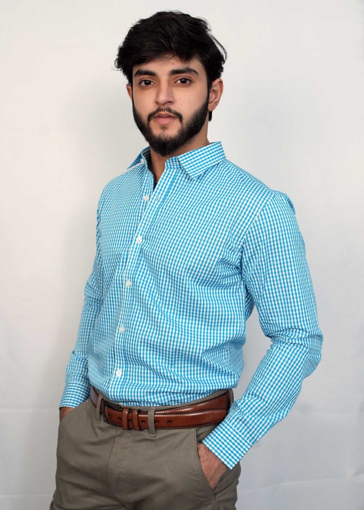 Sky Blue & White Classy Micro Check Formal Shirts