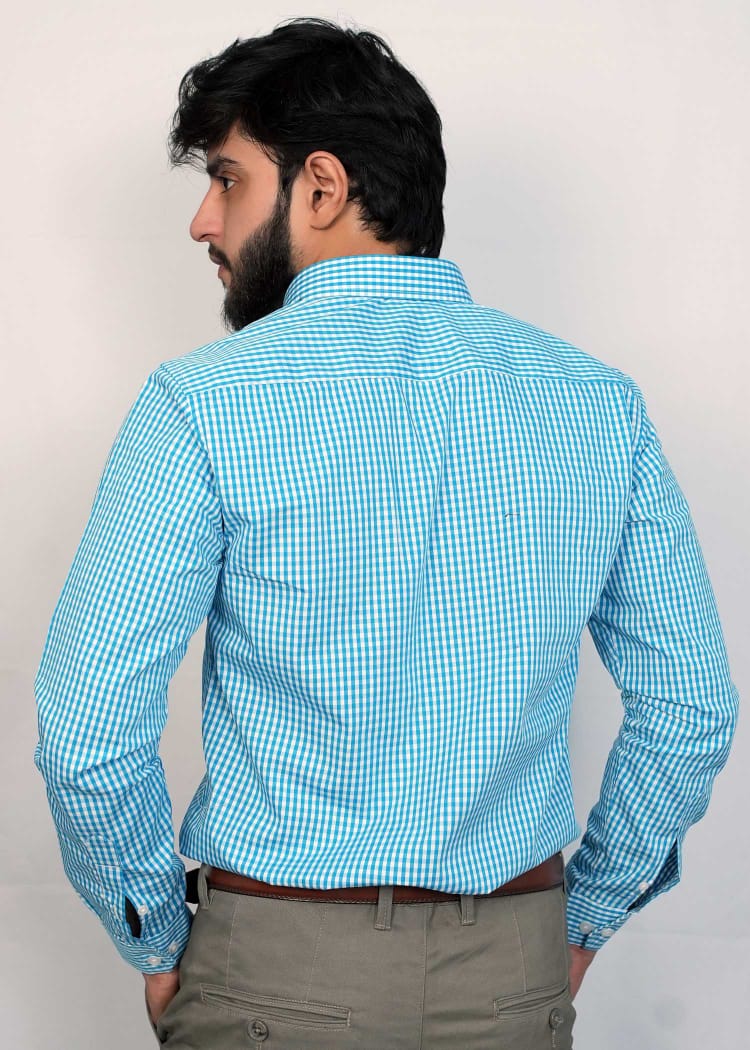 Sky Blue & White Classy Micro Check Formal Shirts