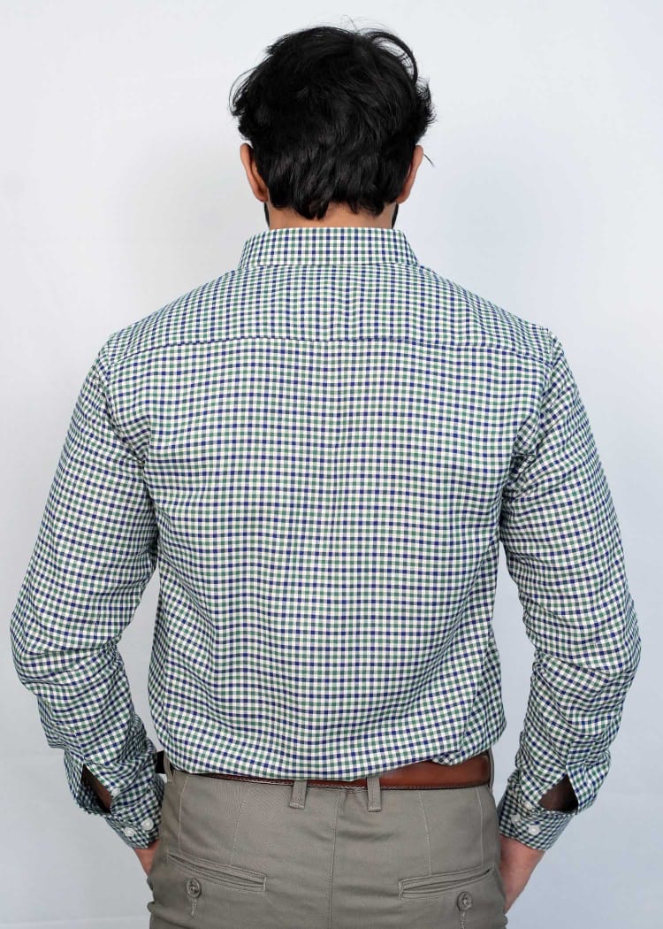 Green & White Premium Micro Check Formal Shirts