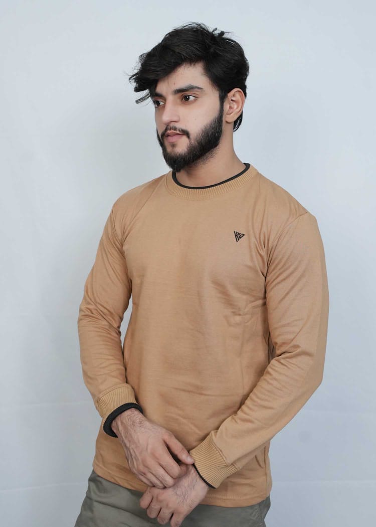 Smart & Classy Men's Premium Sweat Shirt in camel color, designed for style and comfort, perfect for casual wear.