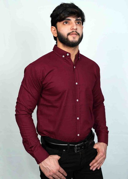 Casual Plan Maroon Button down Shirts