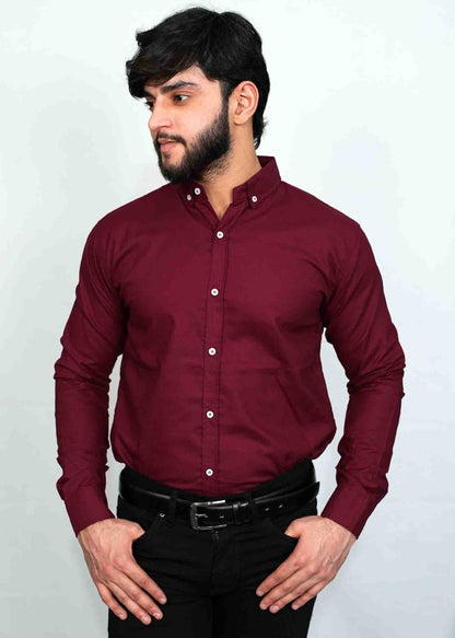 Casual Plan Maroon Button down Shirts