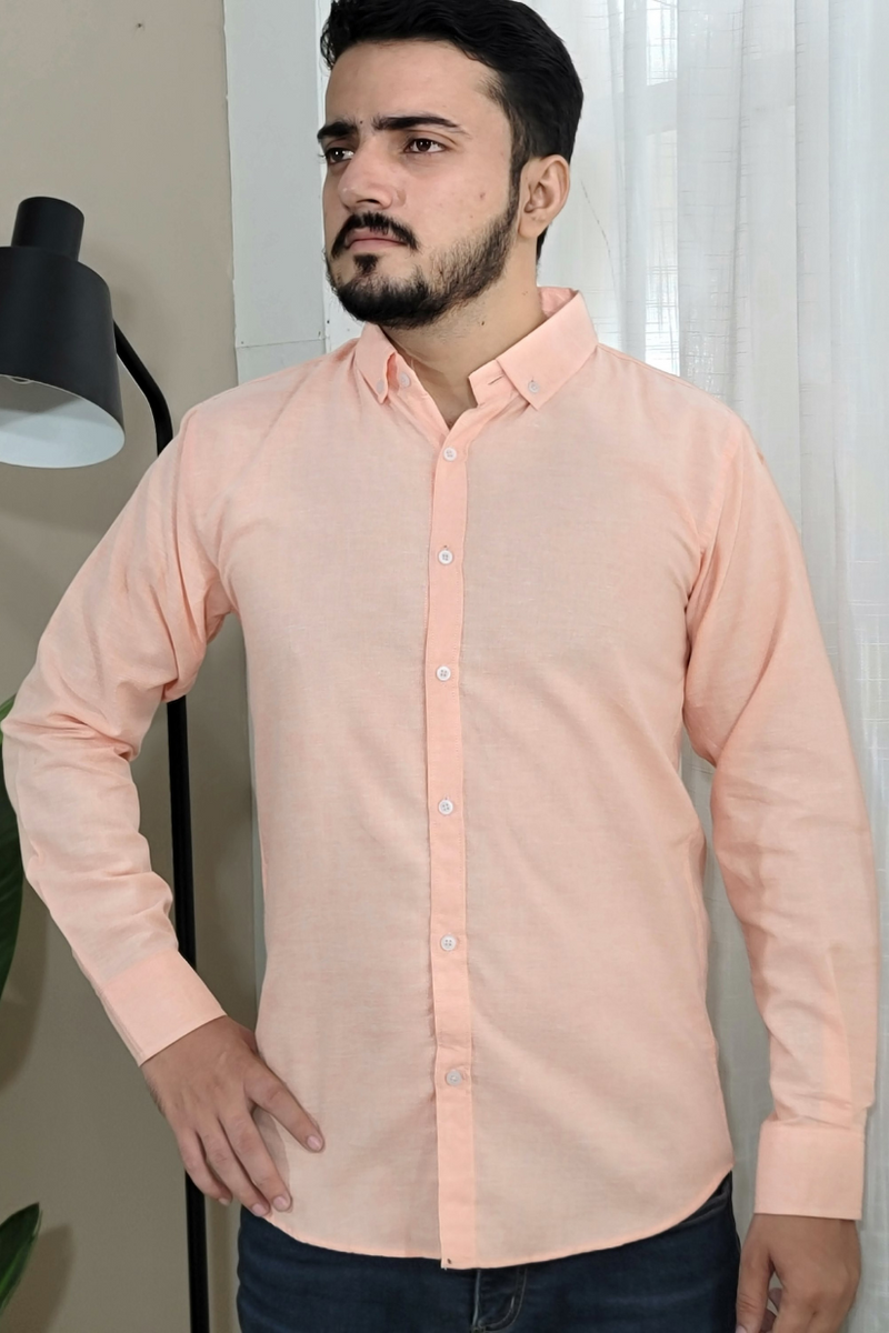  Peach Colour Button Down Casual Plan Shirts- Al Noor Clothing