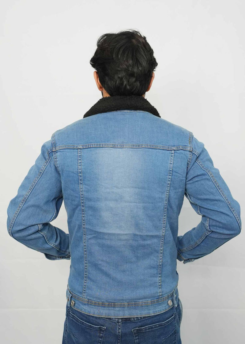 Men's Light Blue Full Fur Denim Jacket