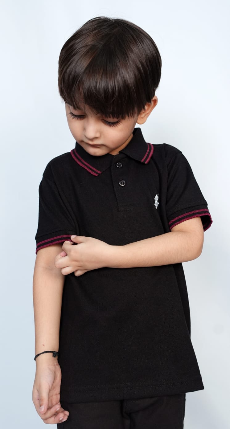 Kids Essential Black Polo T shirts