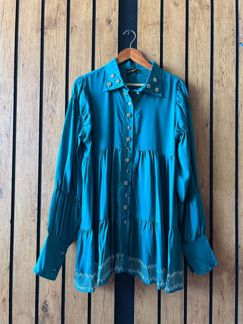 Ladies Blue Western Stylish Casual Long Tops