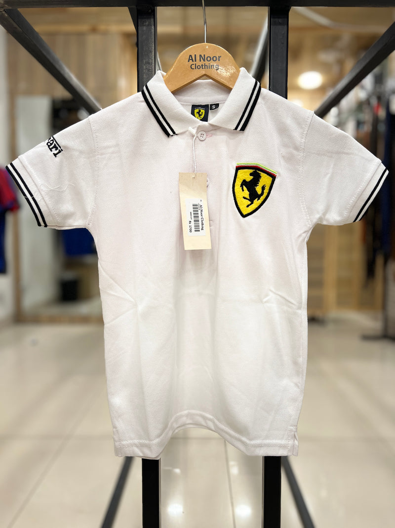 Boys Ferrari White Polo T shirts