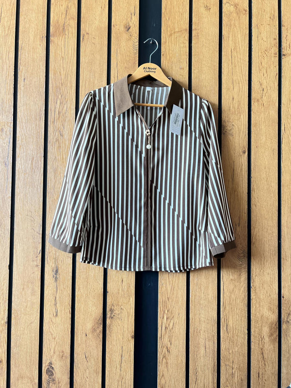  Brown Stripe Western Tops