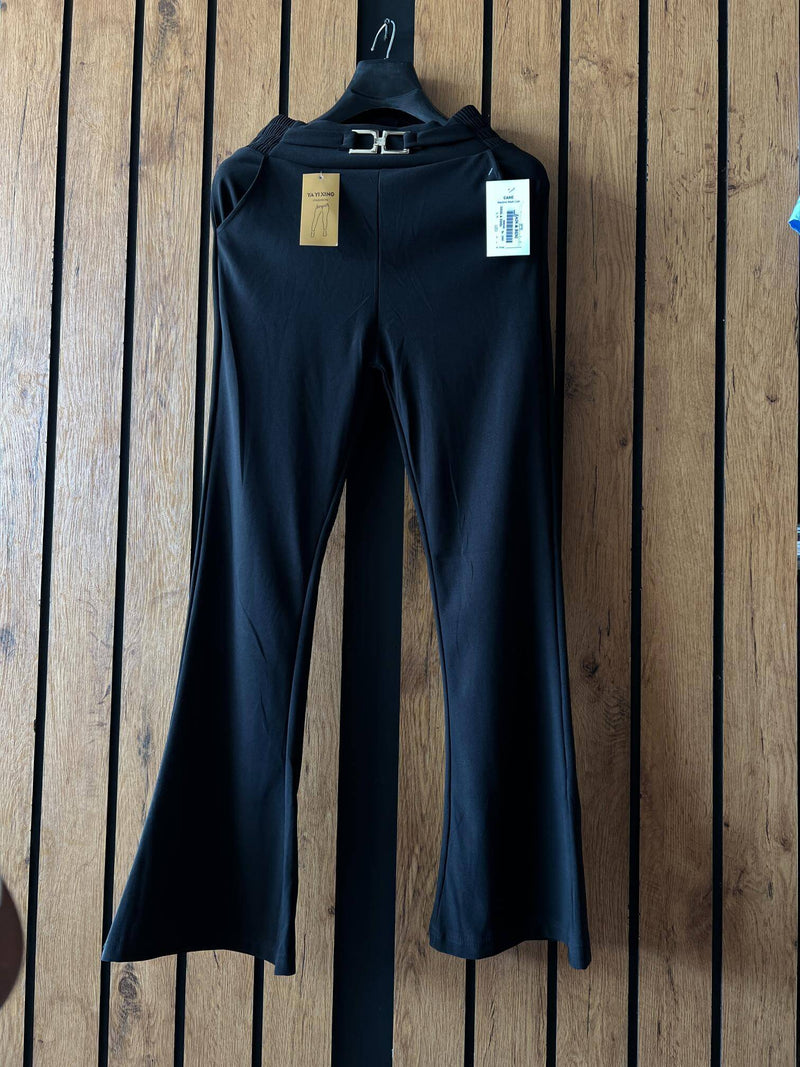 Ladies Black Long Flare Trouser