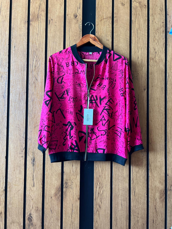  Pink Printed Zipper tops