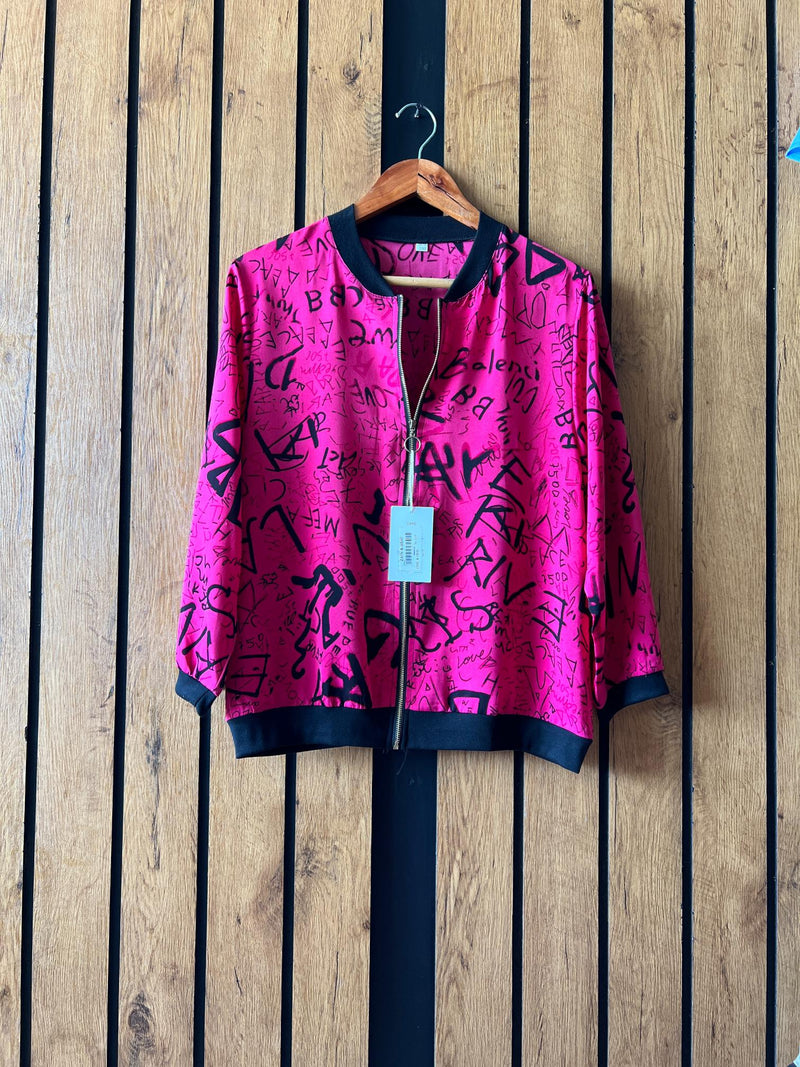  Pink Printed Zipper tops